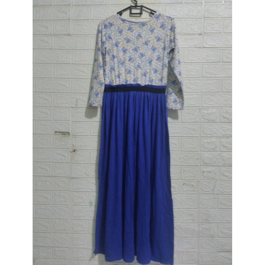 Gamis Wanita Preloved Bunga Bunga Biru Elektrik