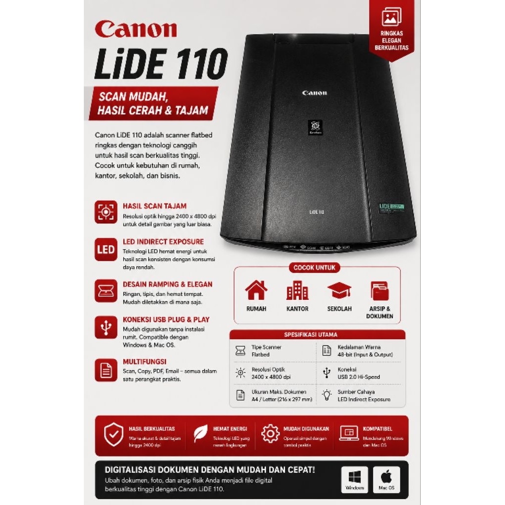 SCANNER A4 CANON LIDE 110
