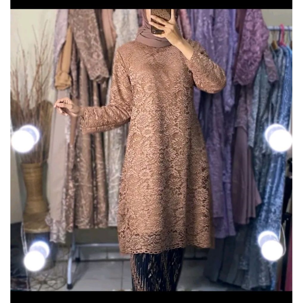 Setelan Tunik Brukat jumbo LD 130 Free Hijab/kebaya ibu hajat/kebaya Pagar ayu