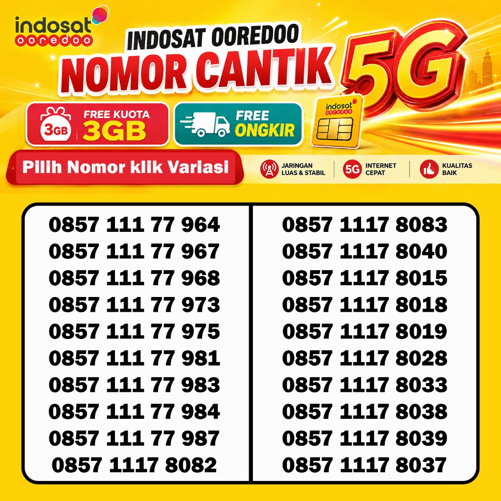 Indosat Nomor cantik 5G kuota 3Gb