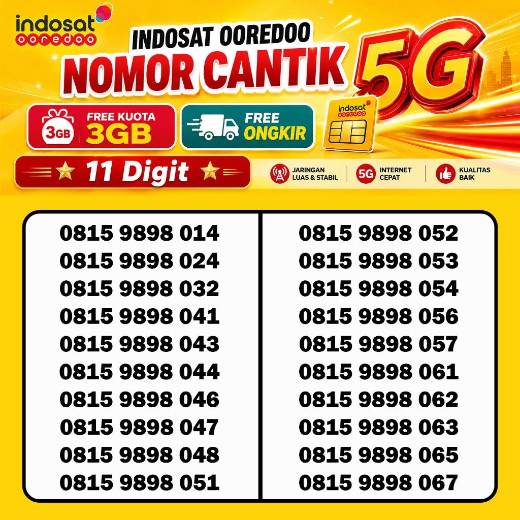 Nomor cantik Indosat ooredoo 11 digit Gratis kuota 3Gb mudah di ingat nomor pilihan