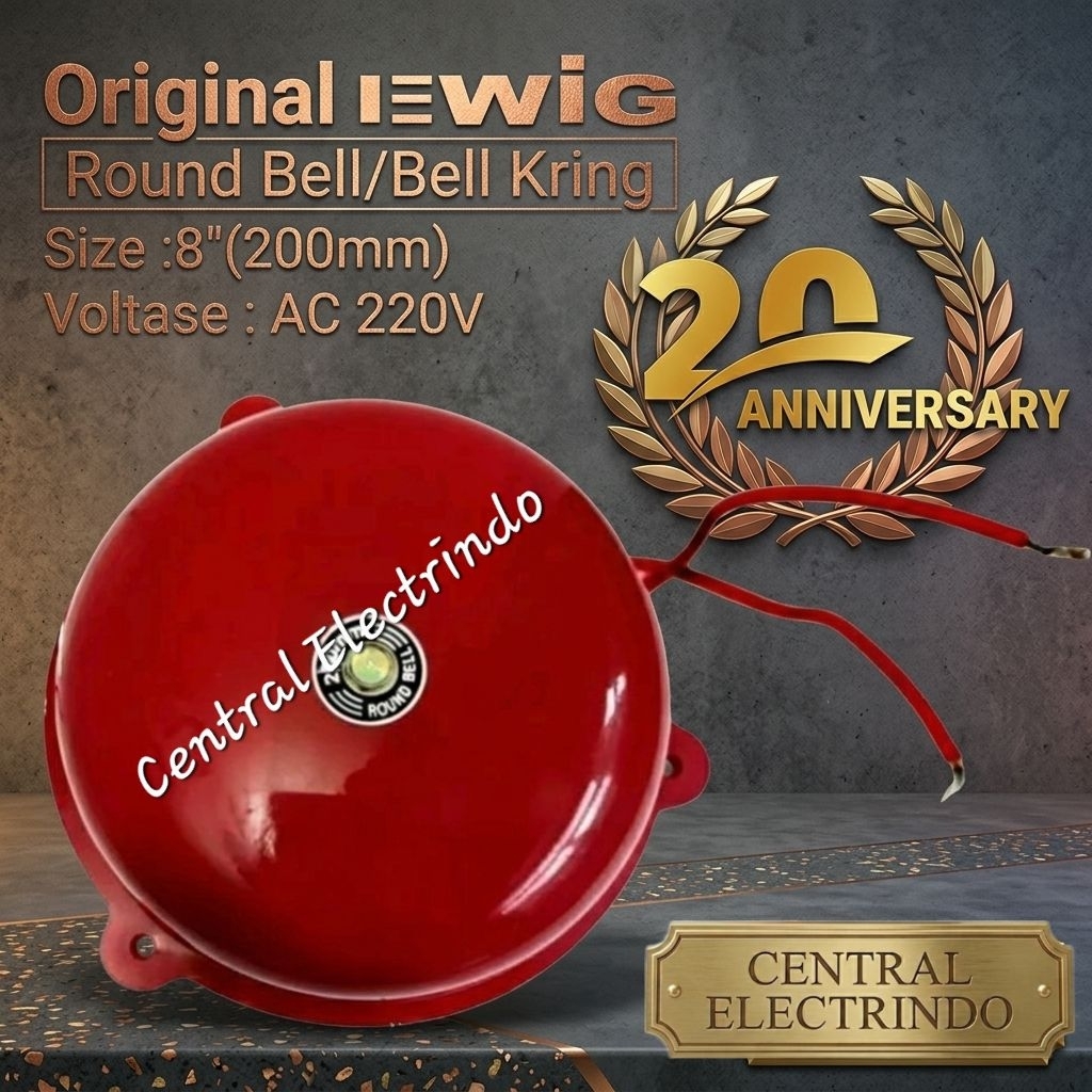 Round Bell Alarm EWIG 8 inch 200mm Bell Kring/Sekolah/Pabrik.