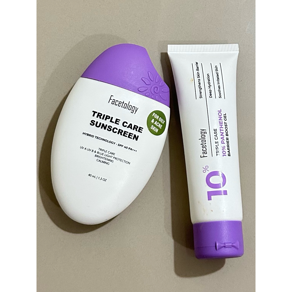 Preloved Bundling Facetology Triple Care Sunscreen dan 10% Panthenol Barrier Boost Gel