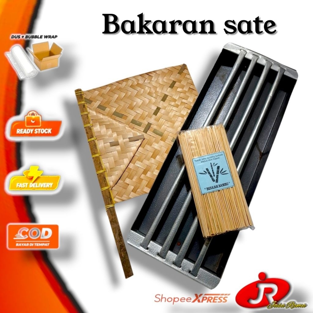 Paket Hemat Bakaran Sate Panjang Jumbo | Set Alat Bakar Sate + Tusuk Sate + Kipas Bambu | Panggangan