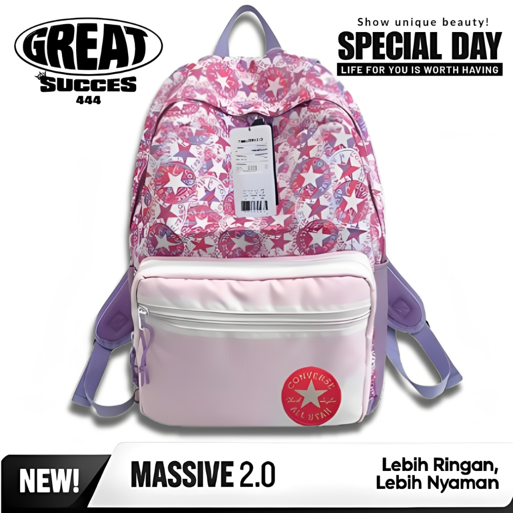 GREATSUCCES  - CONVERSE ALL STAR PINK BACKPACK CANVAS  BACKPACK SCHOOL BAGS SUPERBREK- BACKPACK CONV
