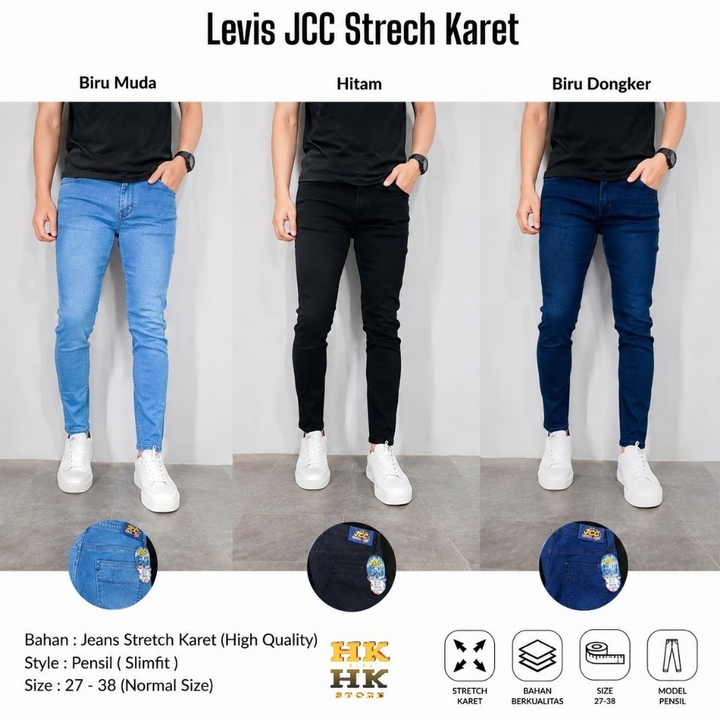 CELANA LEVIS PANJANG PRIA JCC DISTRO AUTHENTIC BRAND PENSIL STRECH KARET SOFT JEANS DENIM