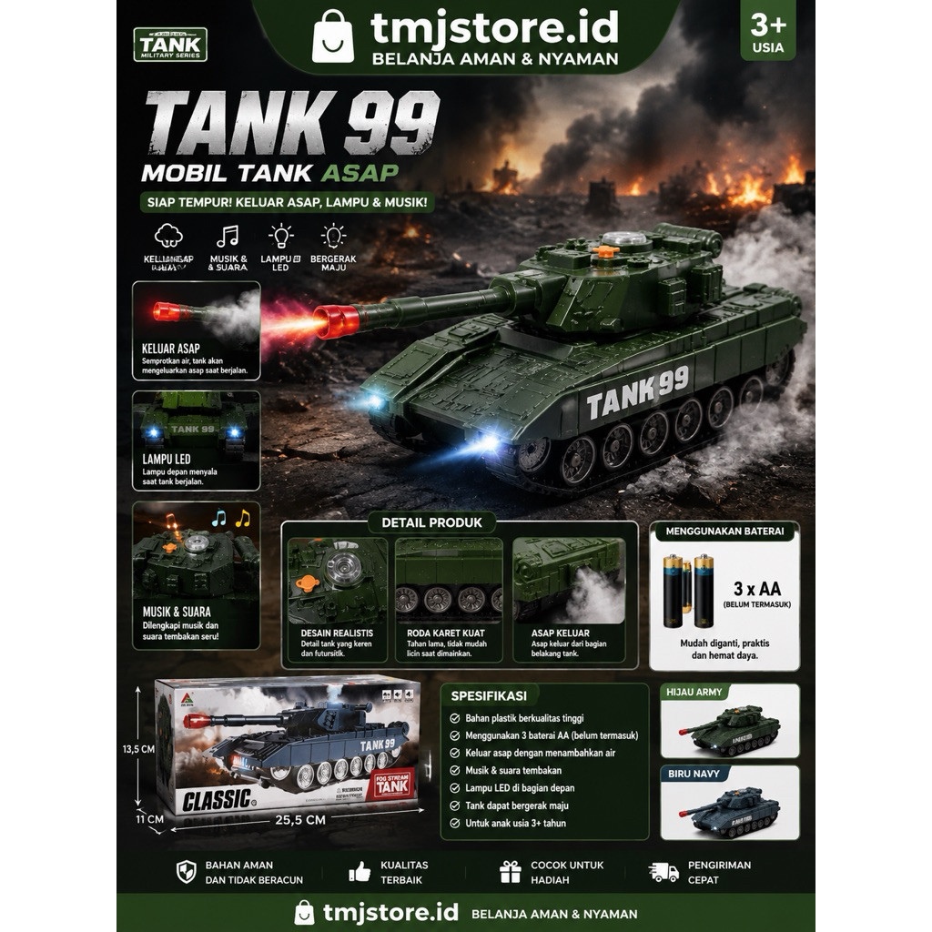 Mobil Tank Robot Asap Baterai/Tank/Robot/Mobil Asap