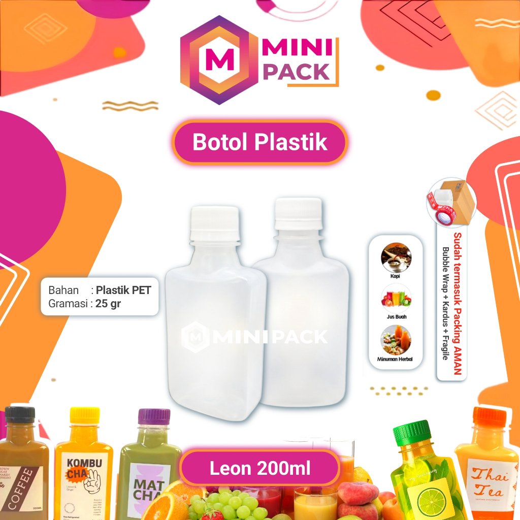Botol Leon 200 ml Plastik Transparan +Tutup Puding Sirup 200ml Panjang Kotak Puding Kecil Mungil Bun