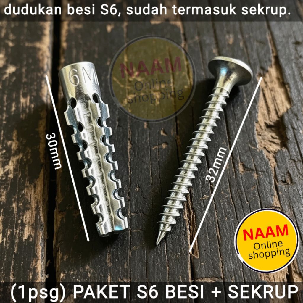 SEKRUP TANAM TEMBOK S6 BESI - DUDUKAN BESI PENGAIT SEKRUP DINDING - DUDUKAN SKRUP TANAM TEMBOK & BET
