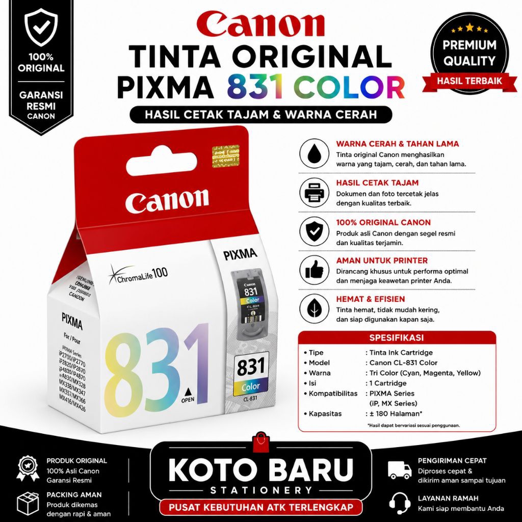 Canon Cartridge CL 831 Color Original for iP1880,IP1890,MP145,MP228,