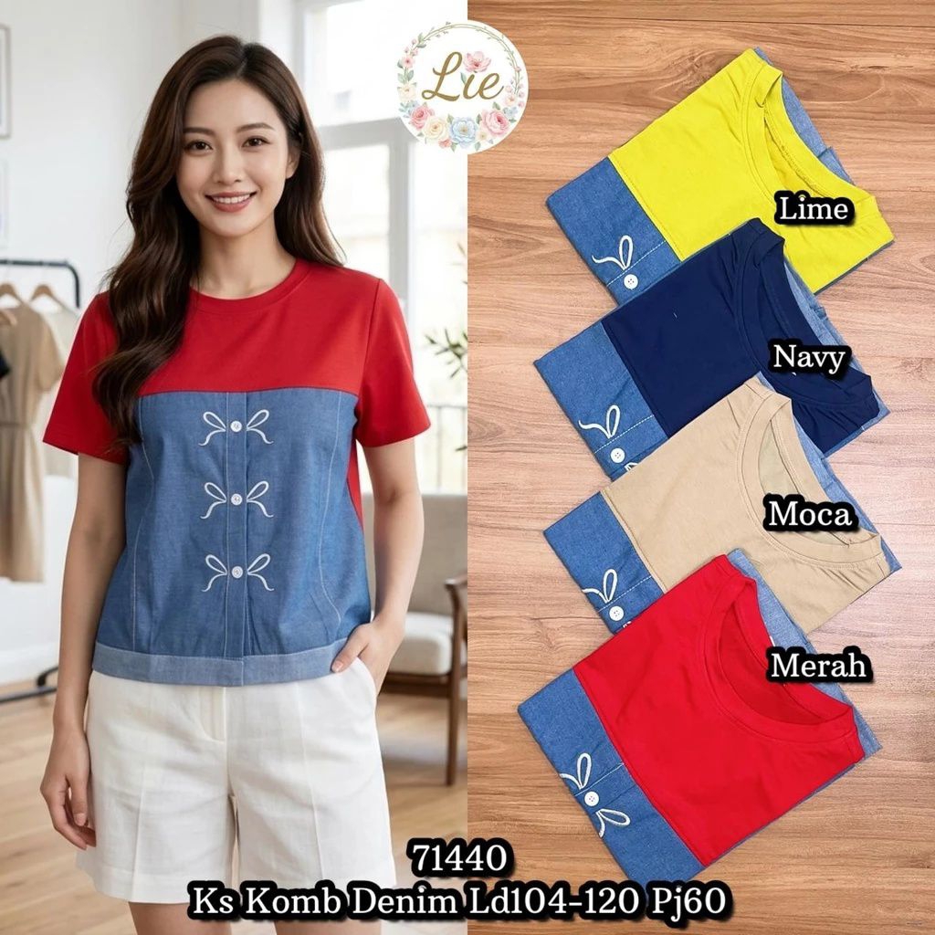 71440 kaos wanita Kombi denim