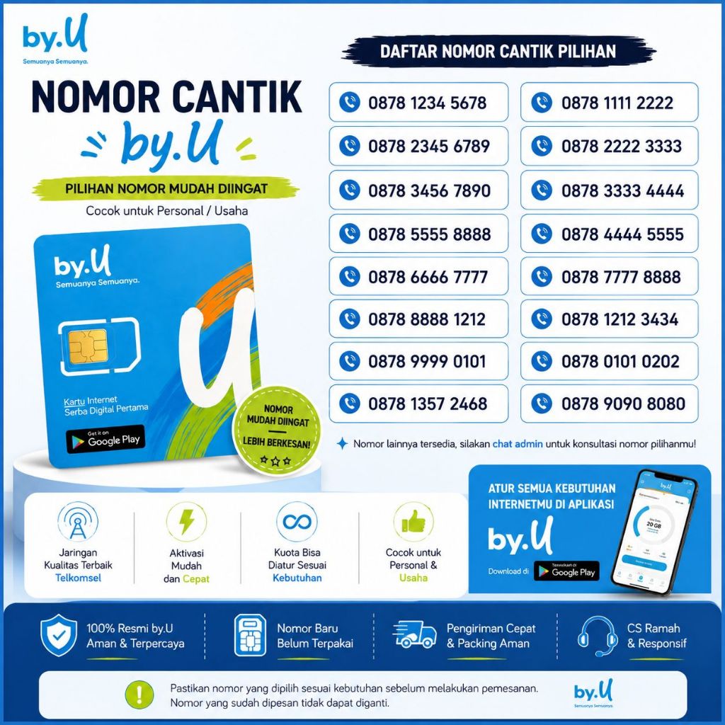 Kartu Perdana by.U Nomor Cantik 4G LTE | Nomor Pilihan Cantik & | Ready Siap Pakai