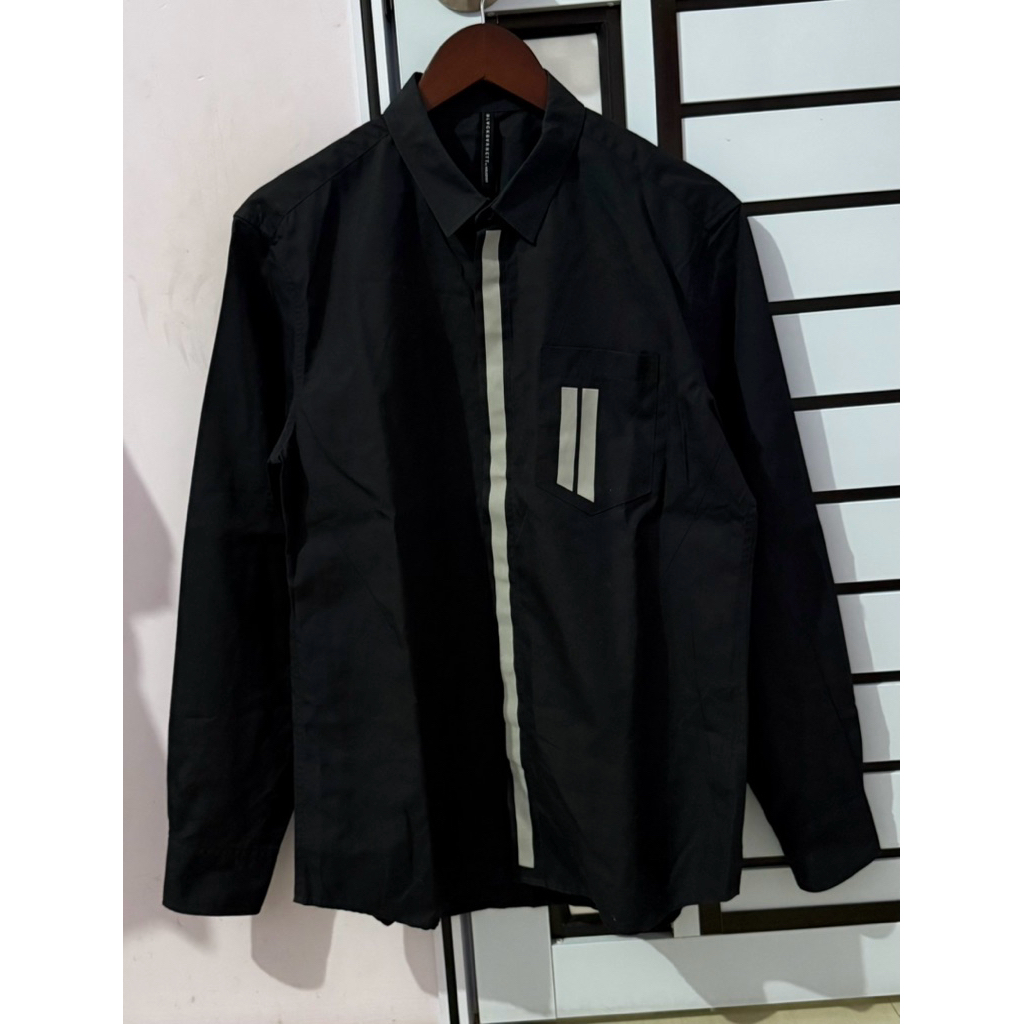 BLACK BARRETT By NEIL BARRETT BLACK LONG SLEEVE SHIRT ( STRIPE PANEL DOWN )