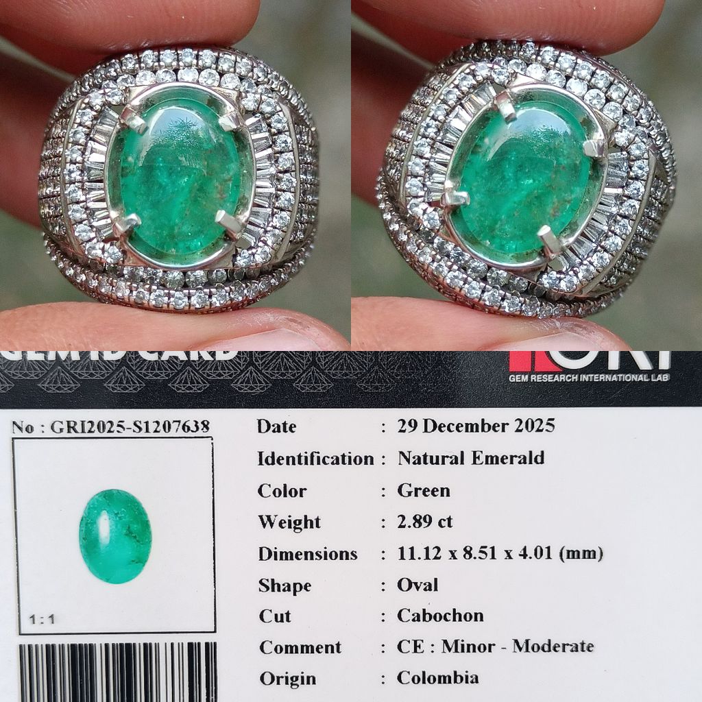NATURAL PERMATA ZAMRUD EMERALD BERYL COLOMBIA 2.89 CARAT IKAT RING PERAK HANDMADE MICROSETTING MEWAH