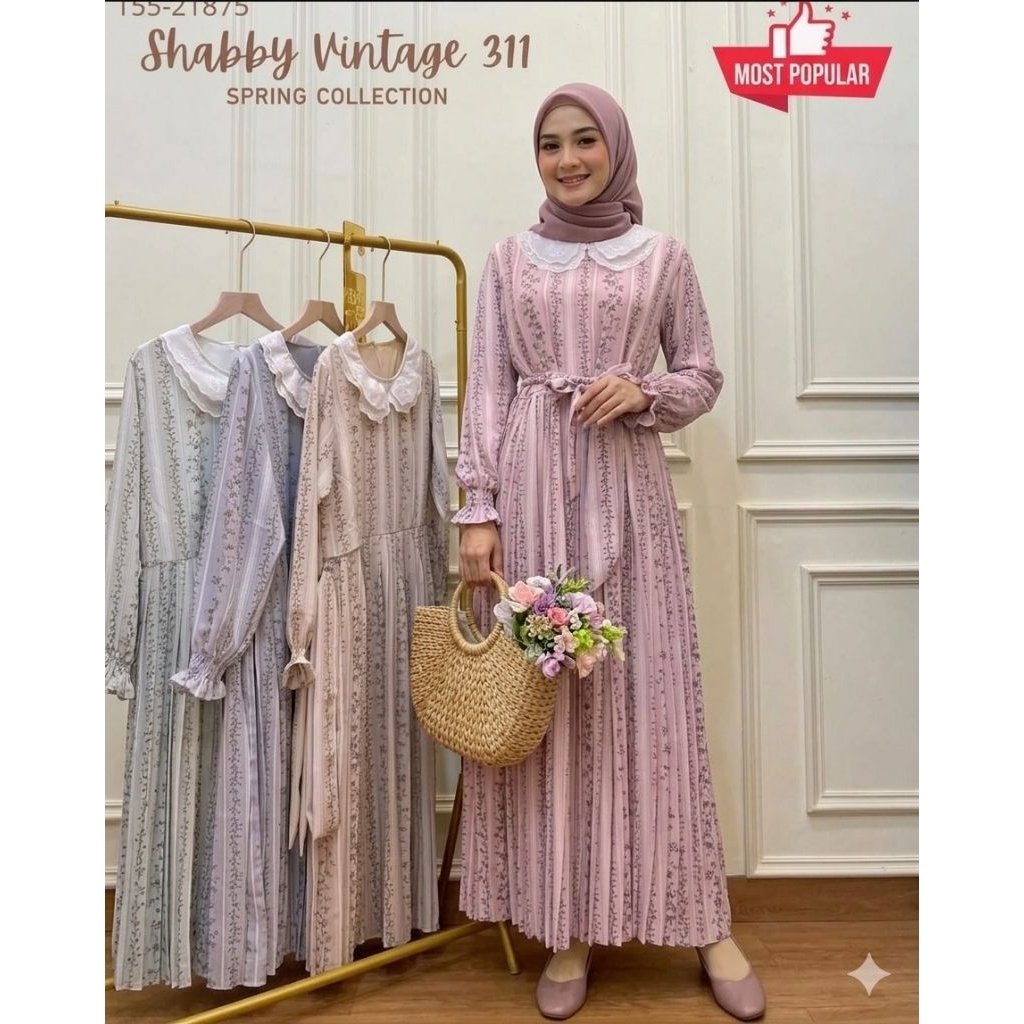 Gamis Maxi Plisket Ceruty Furano Vintage shabby renda Koreana Yuna Bangkok BKK 21875 Premium Blk