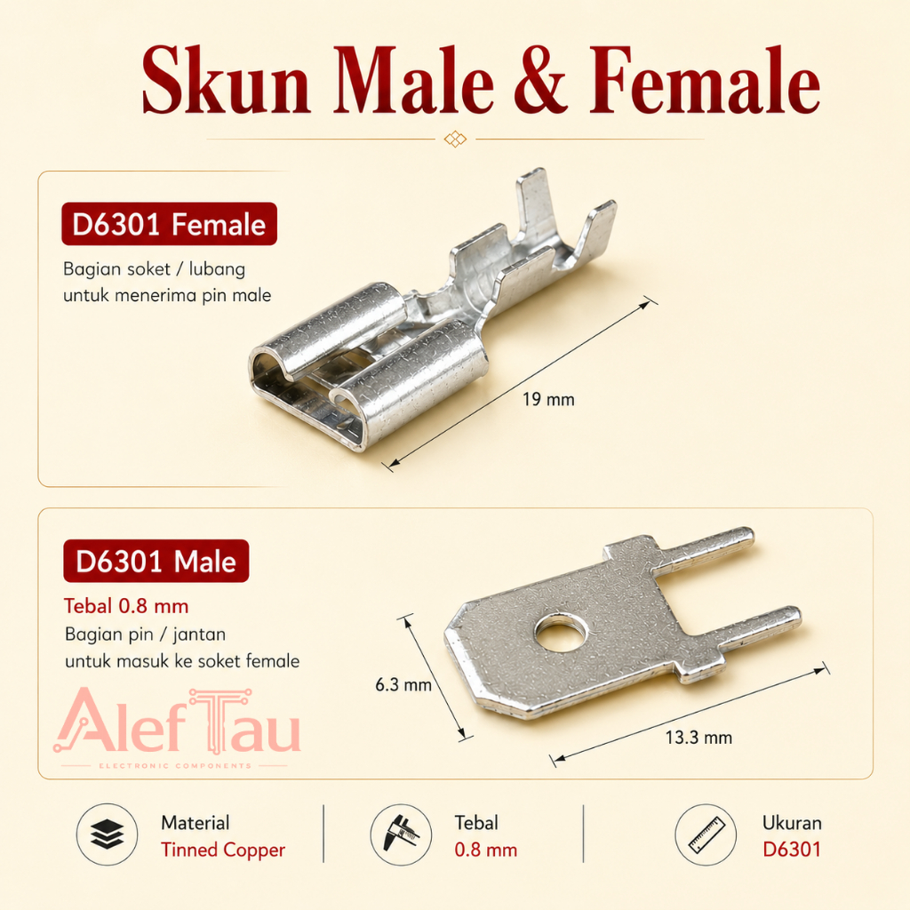 Skun D6301 Female male board pcb male  tinned Copper D6301 sekun komponen