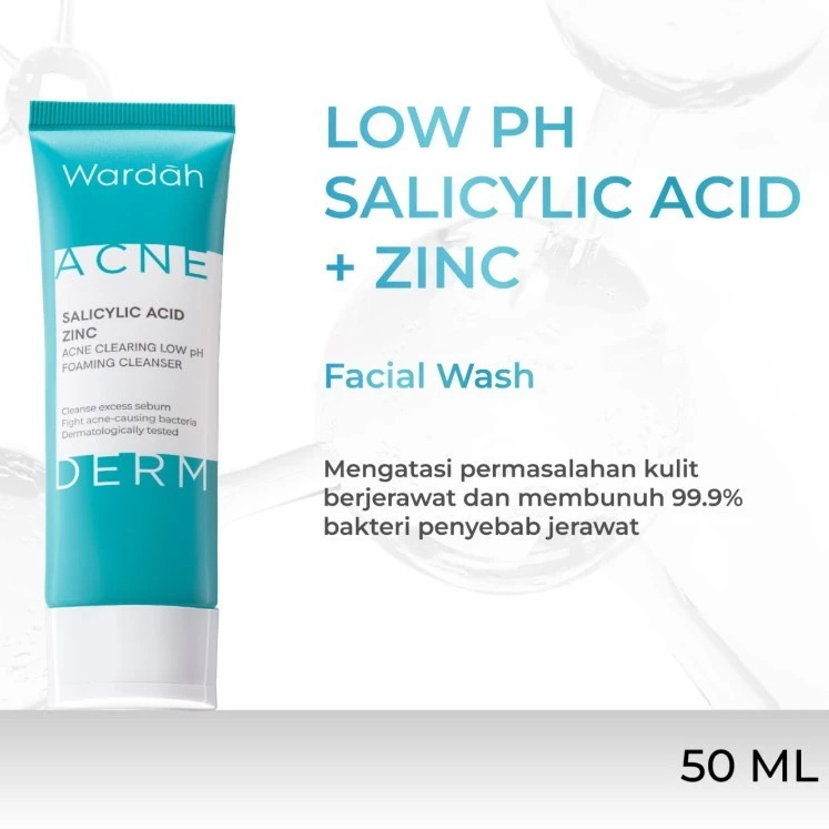 Beautyland Face Wash Wardah Acnederm Salicylic Acid  Clearing Low Ph Foaming Cleanser 50 Ml Pembersi