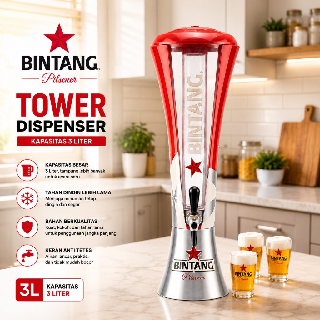 Dispenser Minuman Bintang 3L - Tower Beer Drink Dispenser Premium untuk Party & Cafe