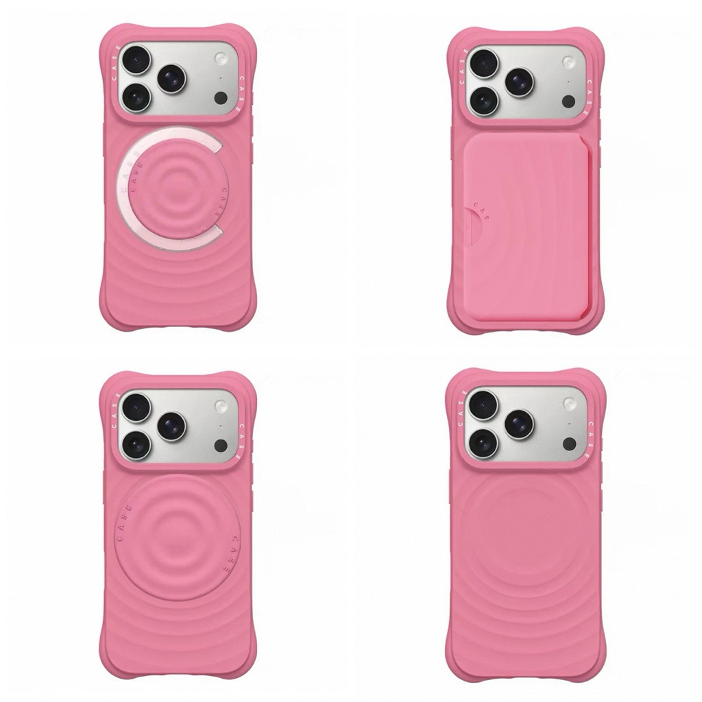 CASE DEEP PINK CASETIFY RIPPLE CASE PACKAGE TPU Full Cover Silicone With Charm / Pop Gripstand /Card