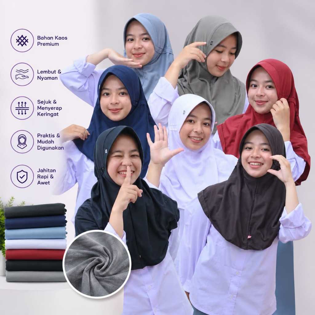 Jilbab Sekolah / Jilbab Rabbani / Jilbab Instan Serut Ukuran SD SMP SMA