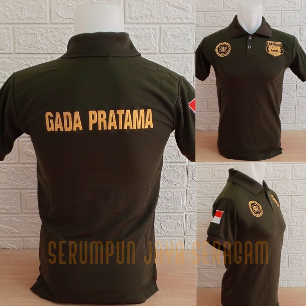 KAOS GADA PRATAMA MITRA POLRI HIJAU ARMY FULL BORDIR - KAOS KERAH GADA PRATAMA MITRA POLRI Belakang 