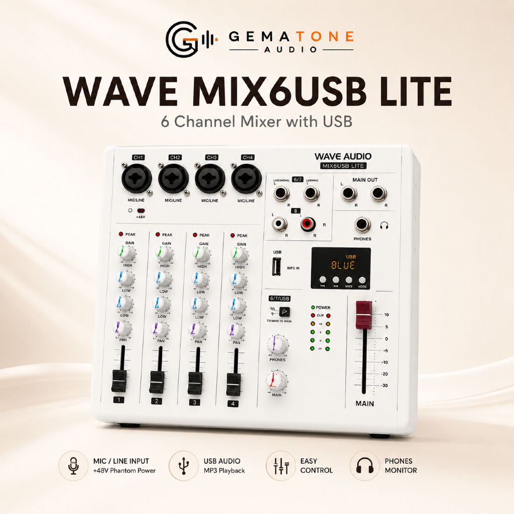 WAVE MIX6USB LITE Mini Mixer 6 Channel USB Audio Interface Soundcard Mixer Audio Recording Live Stre