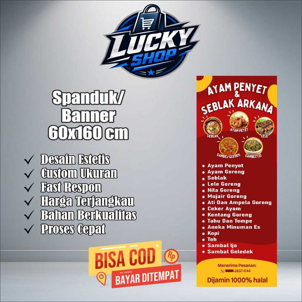 Spanduk Banner Ukuran 60x160 Cm Ayam Penyet Free Custom Desain