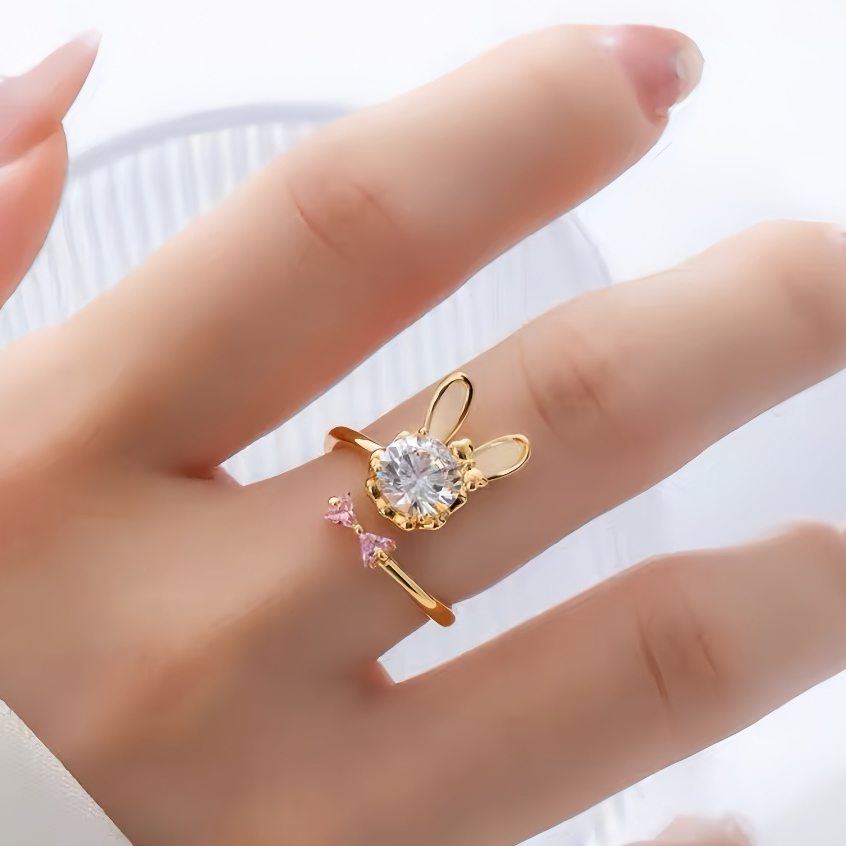 July Perhiasan -Cincin Model Kelinci Lucu dengan Zirkon COD