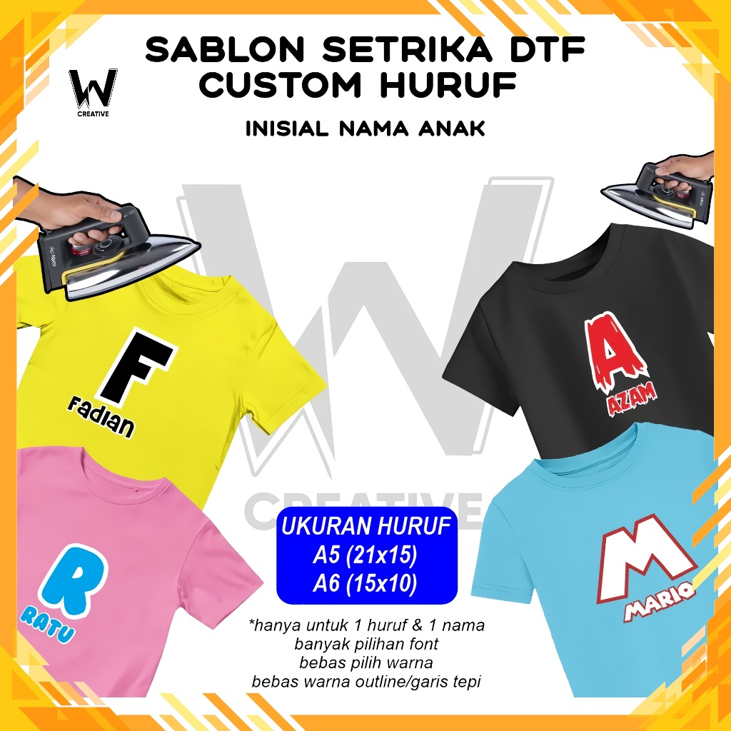 SABLON SETRIKA DTF STICKER SABLON CUSTOM HURUF NAMA ANAK SIAP PRESS
