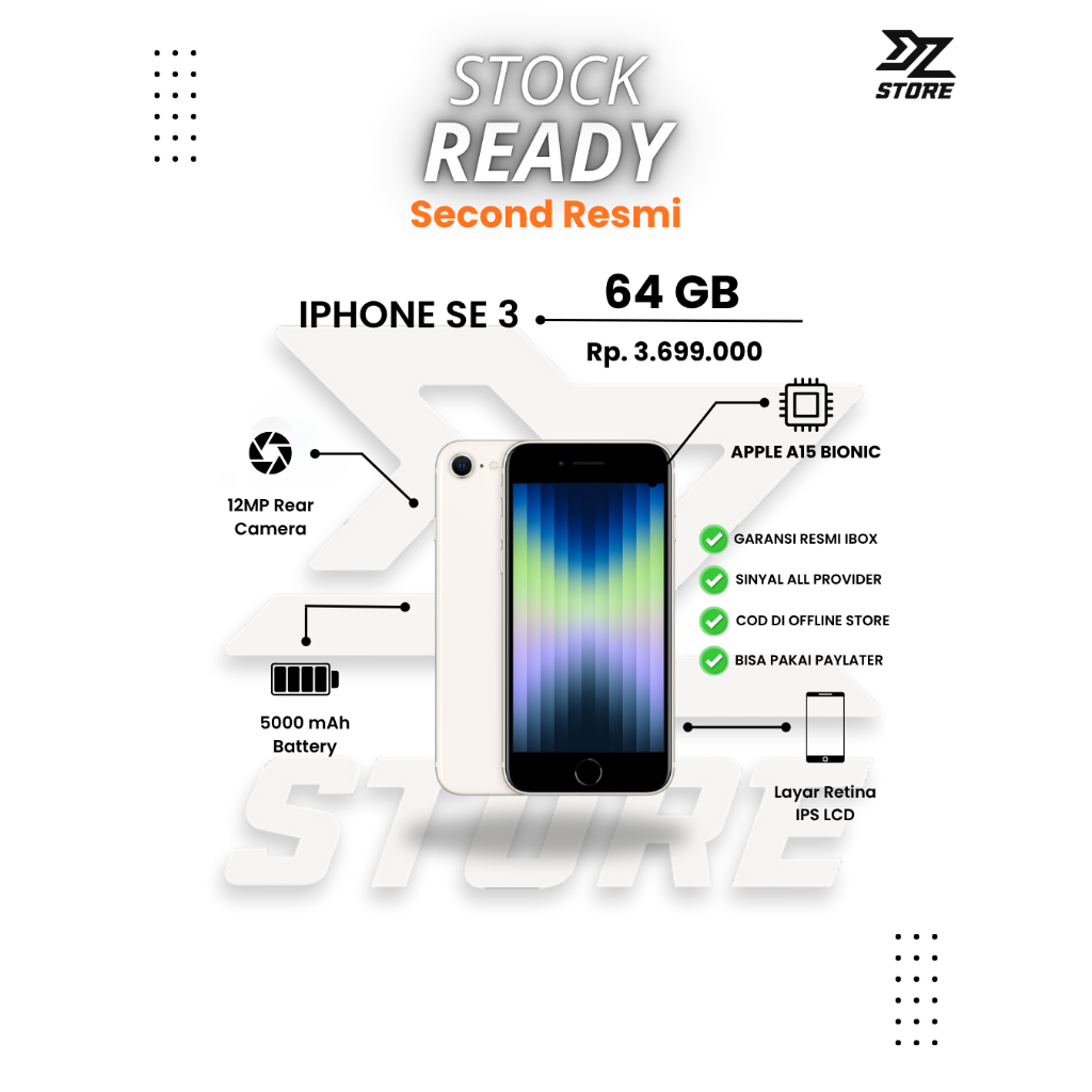 iPhone SE3 Second 64GB White Original Apple | Resmi iBox | Garansi Full