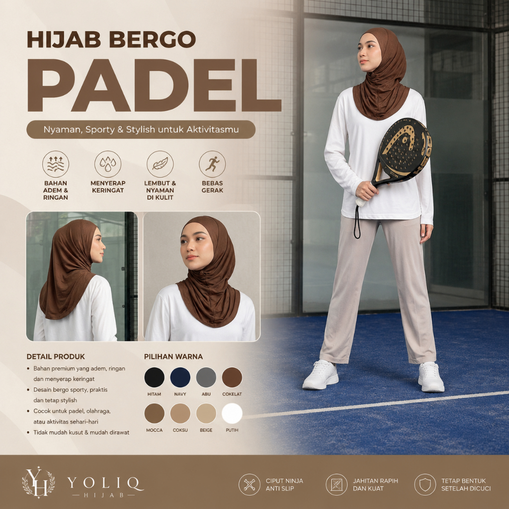 YOLIQ - Hijab Bergo Padel Instan Rayon Karet Dagu Ukuran S |Hijab Padel Rayon Tencel Karet Dagu  |Hi