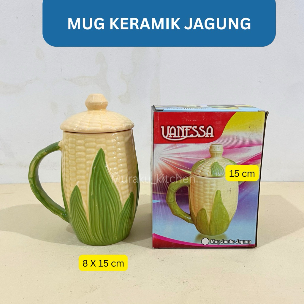 Mug Keramik Jagung Tutup | Gelas Keramik Unik Jumbo | Cangkir Keramik Estetik | Mug Kopi Teh Lucu