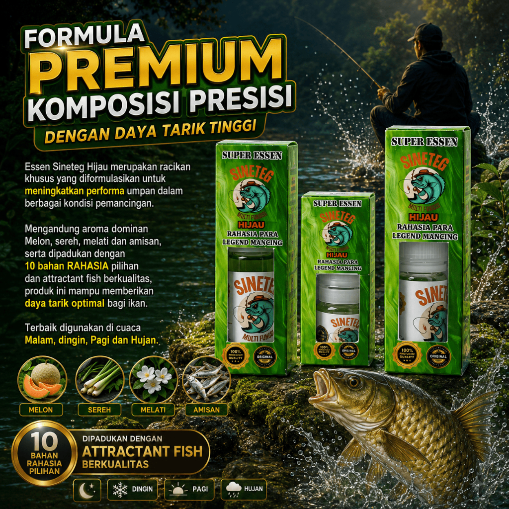 ESSEN SINETEG HIJAU 10 ml UMPAN BOOSTERS Siap Pakai Aroma Dominan Melon Sereh Melati Amisan dan attr