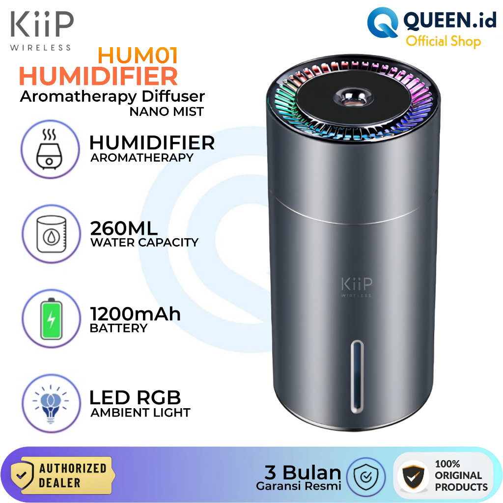 KiiP HUM01 Humidifier Diffuser Aromatherapy Rechargeable For Car Home Nano Mist RGB USB C