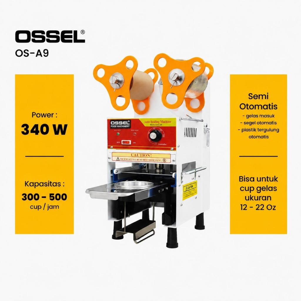 OSSEL Mesin Cup Sealer otomatis  OS A9 Mesin Press Tutup Gelas Plastik Otomatis Mesin Es Boba OSSEL