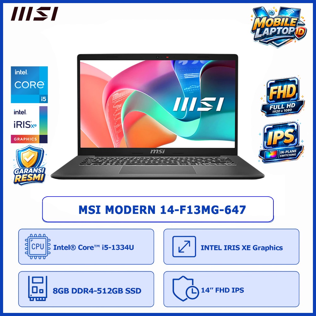 Laptop Msi Modern 14 Core i5-1334 RAM 8GB 512GB SSD Windows 11+Office Home 14.0" FHD IPS