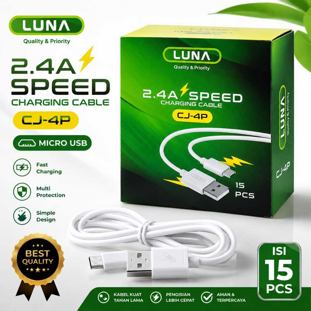 LUNA CJ-4P Kabel Data Micro & Type-C Fast Charging 2.4A | 1 Box Isi 15 Pcs | Kabel Charger HP Aman &