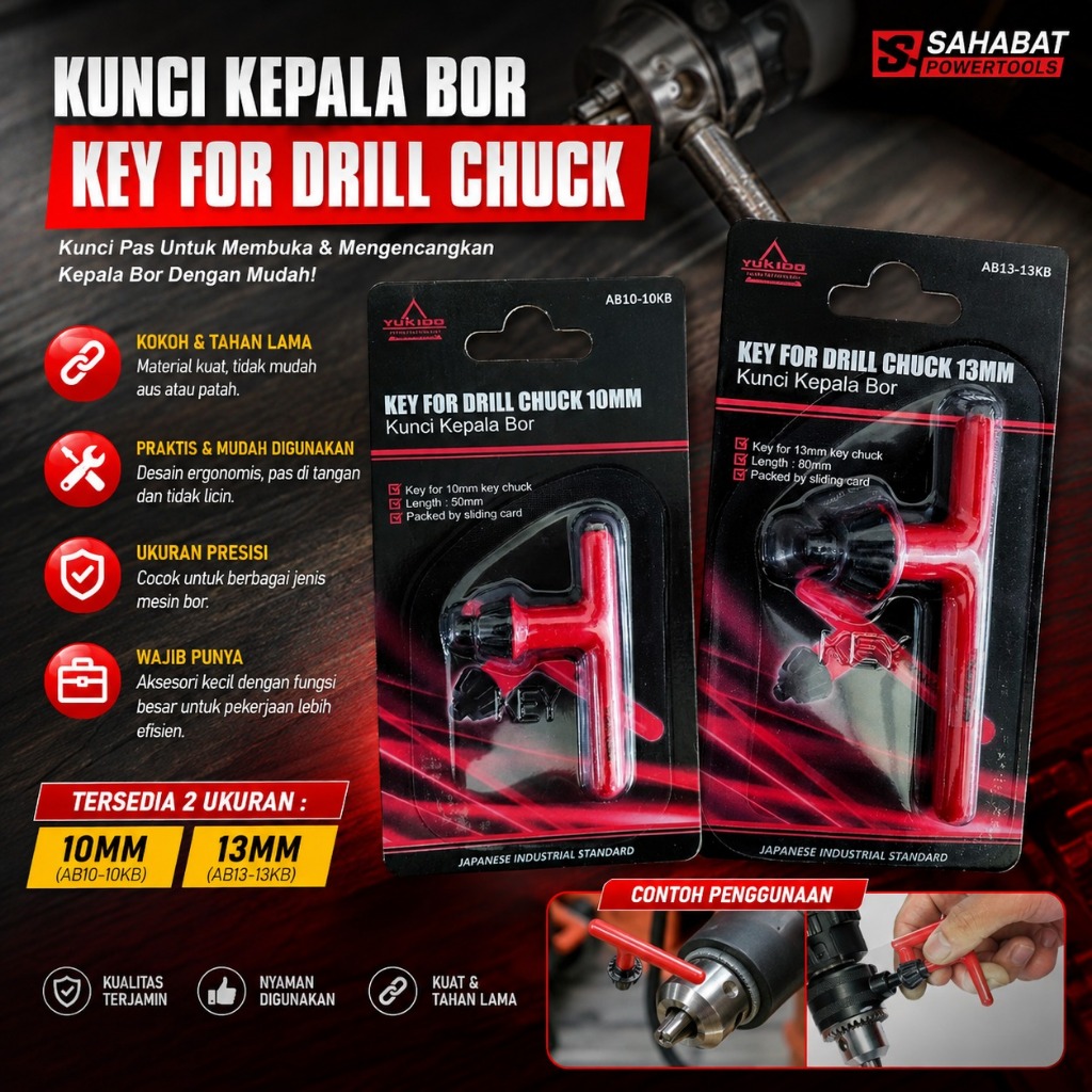 COD CEK DULU KUNCI KEPALA BOR YUKIDO 13MM - KEY FOR DRILL CHUCK 13 MM BISA UNTUK MEREK MAKITA MAKTEC
