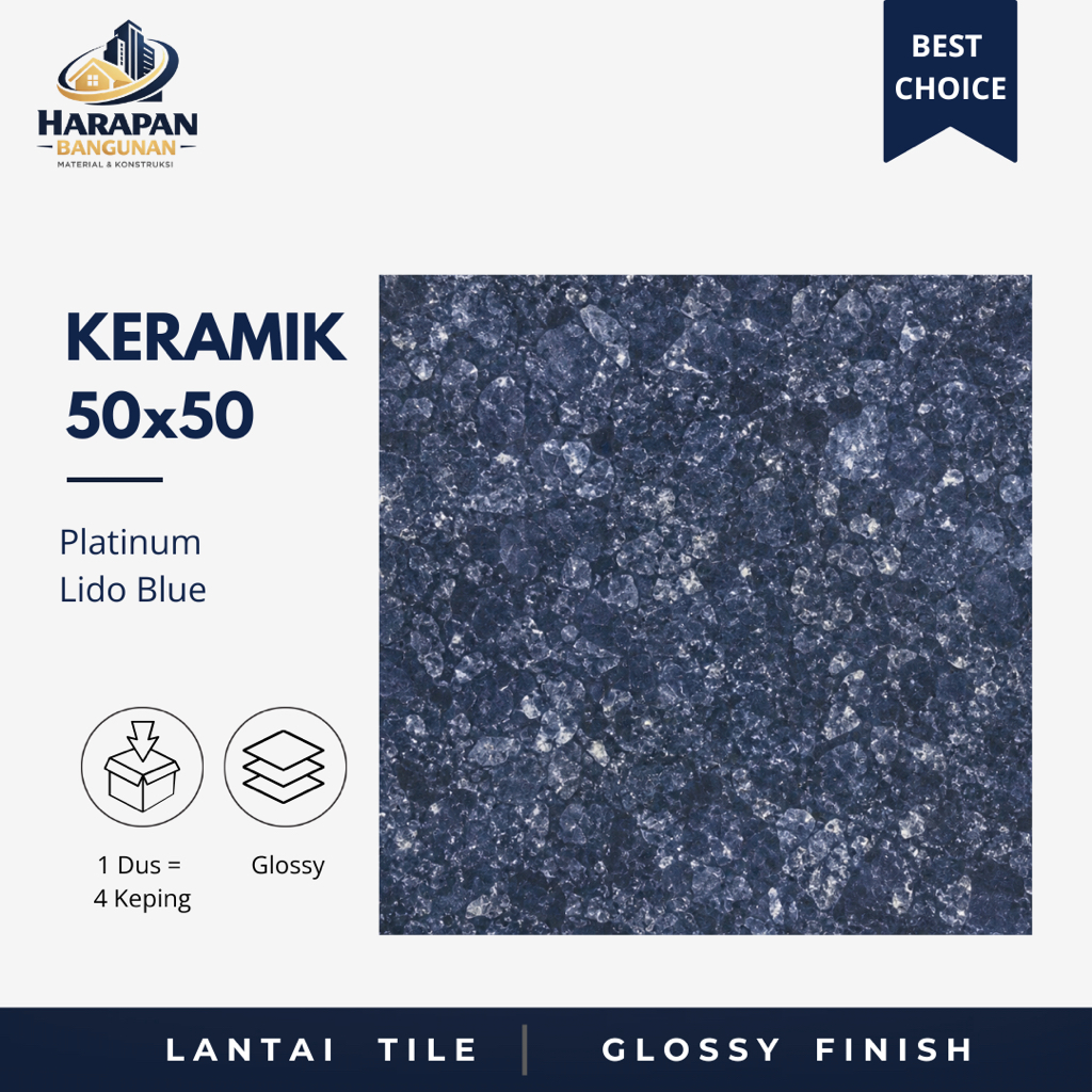 Keramik Lantai 50x50 Platinum Lido Blue Marble Glossy Biru Tua