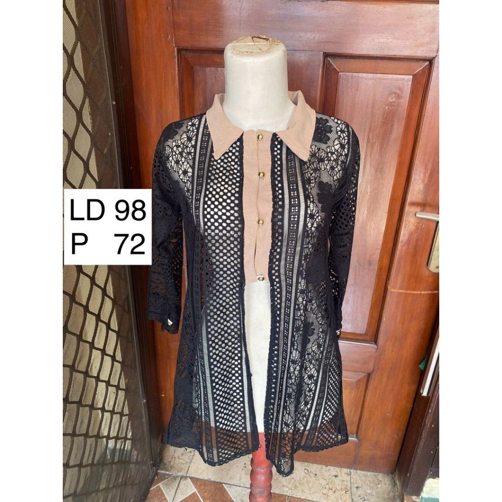 Atasan Kemeja Wanita Nerawang Knit Black Top Sheer