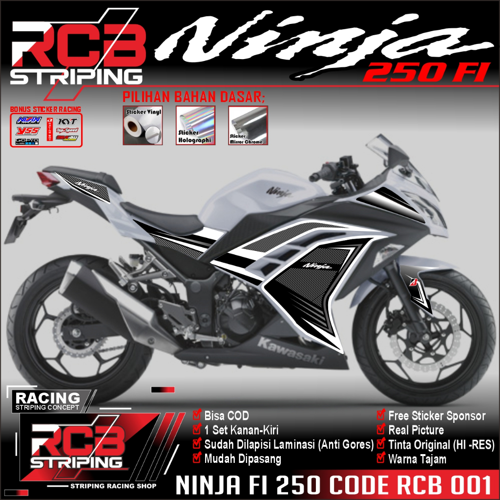 KAWASAKI NINJA FI 250 - STRIPING NINJA FI 250 HITAM KOMBINASI WARNA KEREN - NINJA FI 250 [ RCB 001 ]
