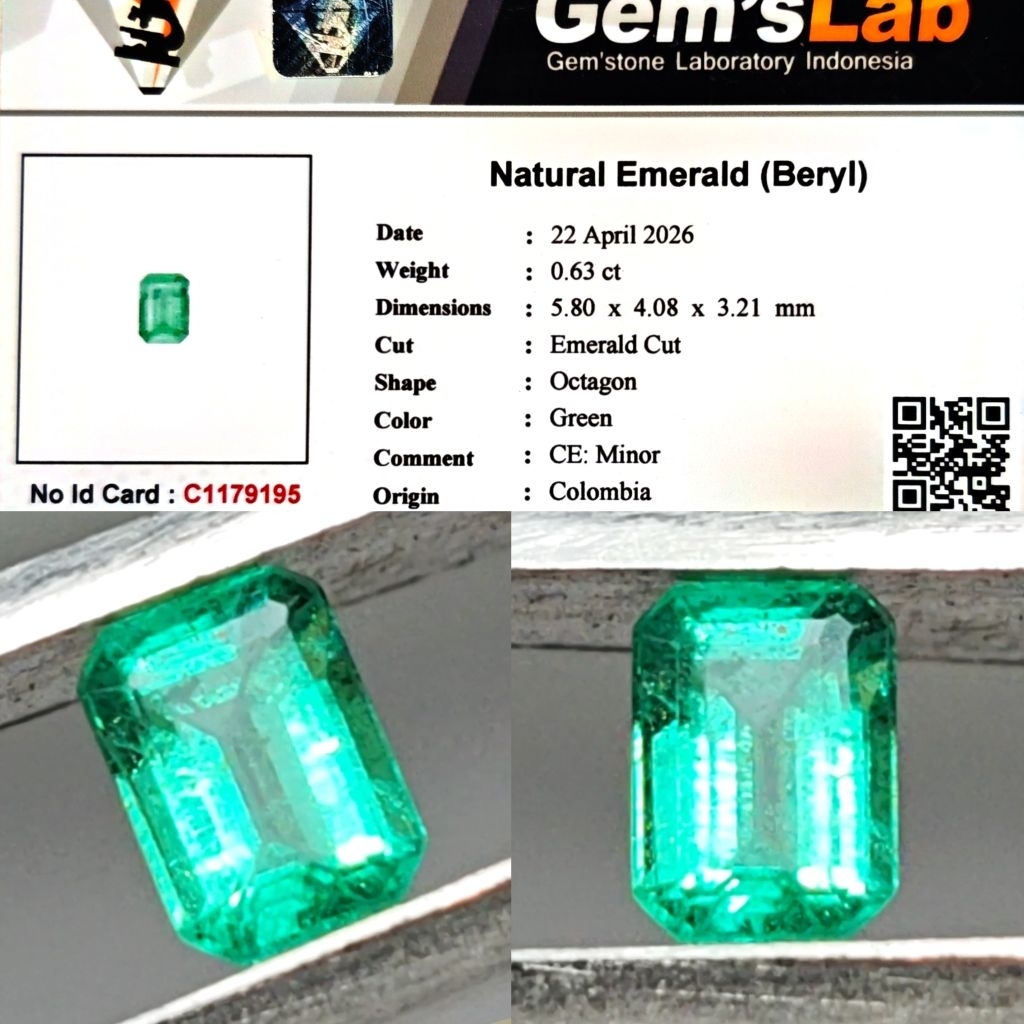 HQ ITEM Natural Emerald Colombia Minor Zamrud Colombia 0.63ct GLI Top Crystall Full Luster Gemericik
