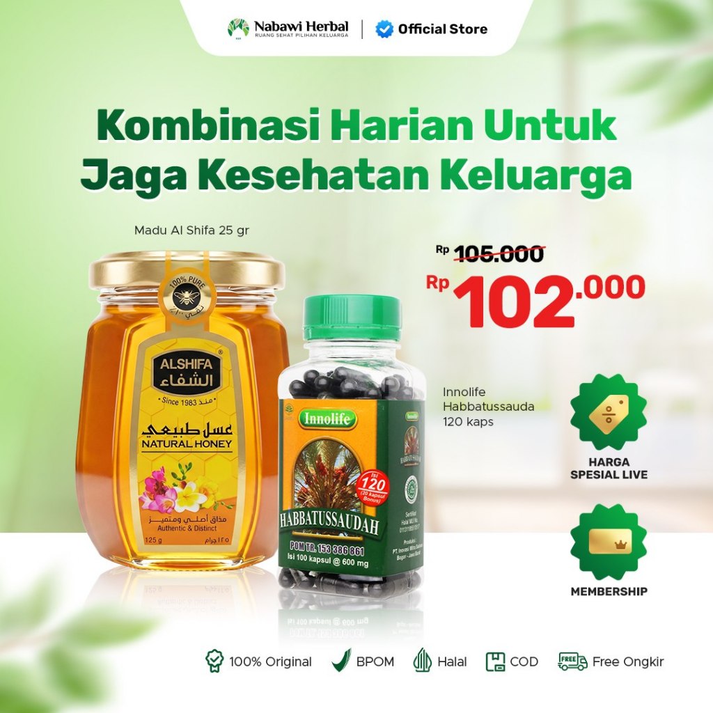 KOMBINASI HARIAN MENJAGA KESEHATAN - Innolife Habbatussauda Jinten Hitam Serbuk Isi 120 Kapsul & Mad