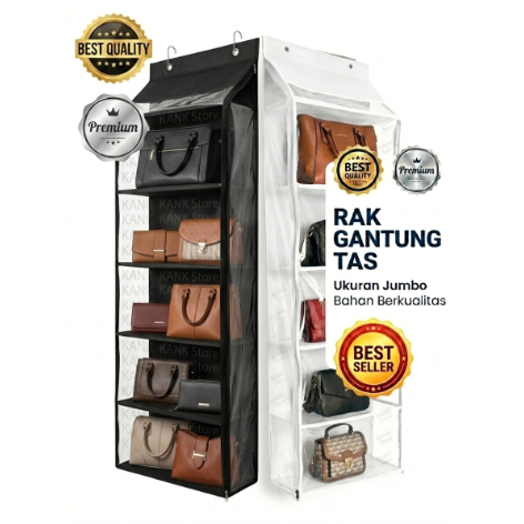 RAK GANTUNG TAS TEBAL KOKOH  5 SUSUN + 1 SUSUN KECIL - Resleting 2sisi Plastik Tebal, Alas Full Trip