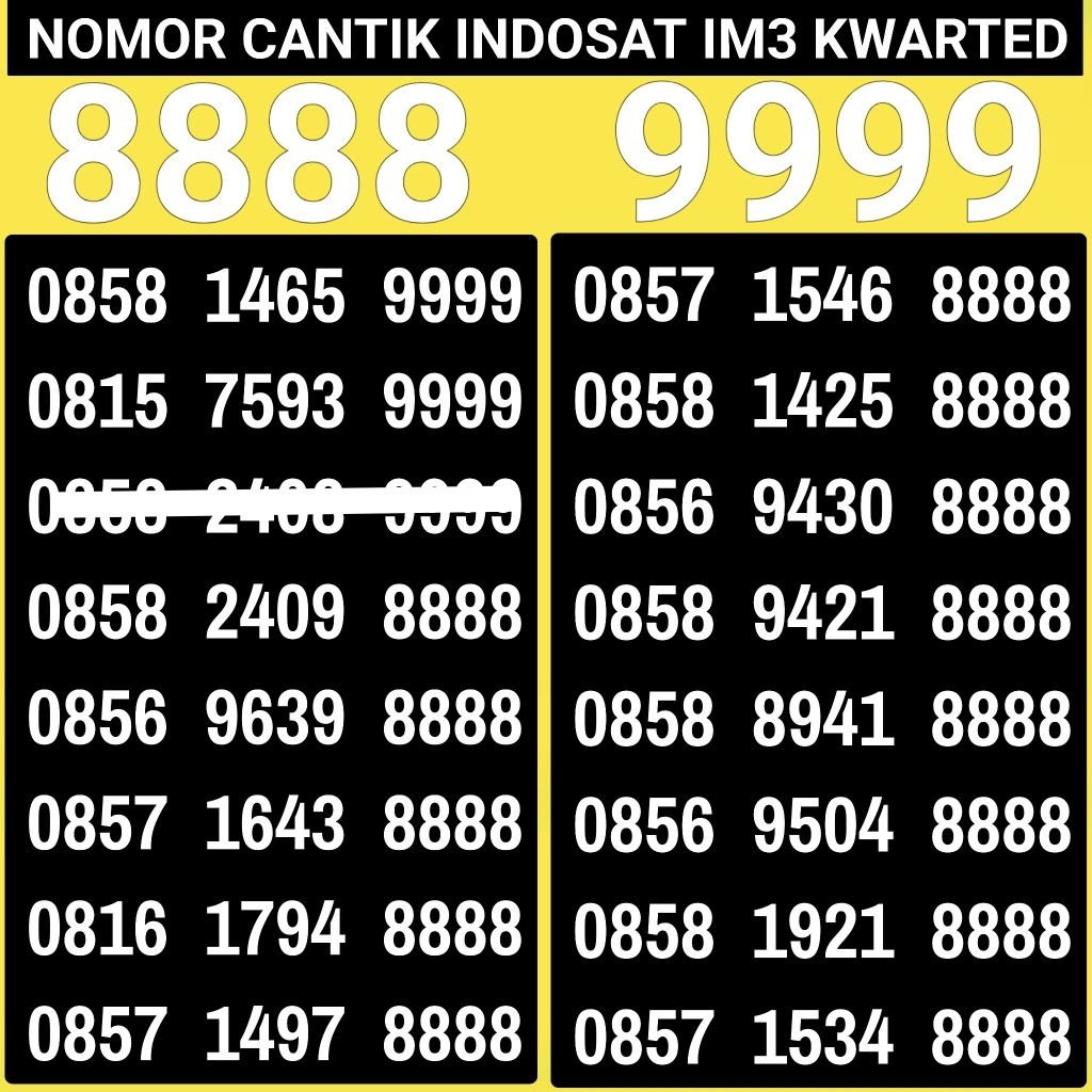 Nomor Cantik Indosat Im3 Seri Kwarted 9999 8888
