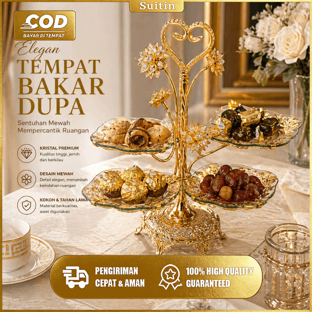 Rak Snack 4 Susun Mini Tempat Permen Kaca Gold Premium Tempat Kue Buah Lebaran Dekorasi Rumah Elegan