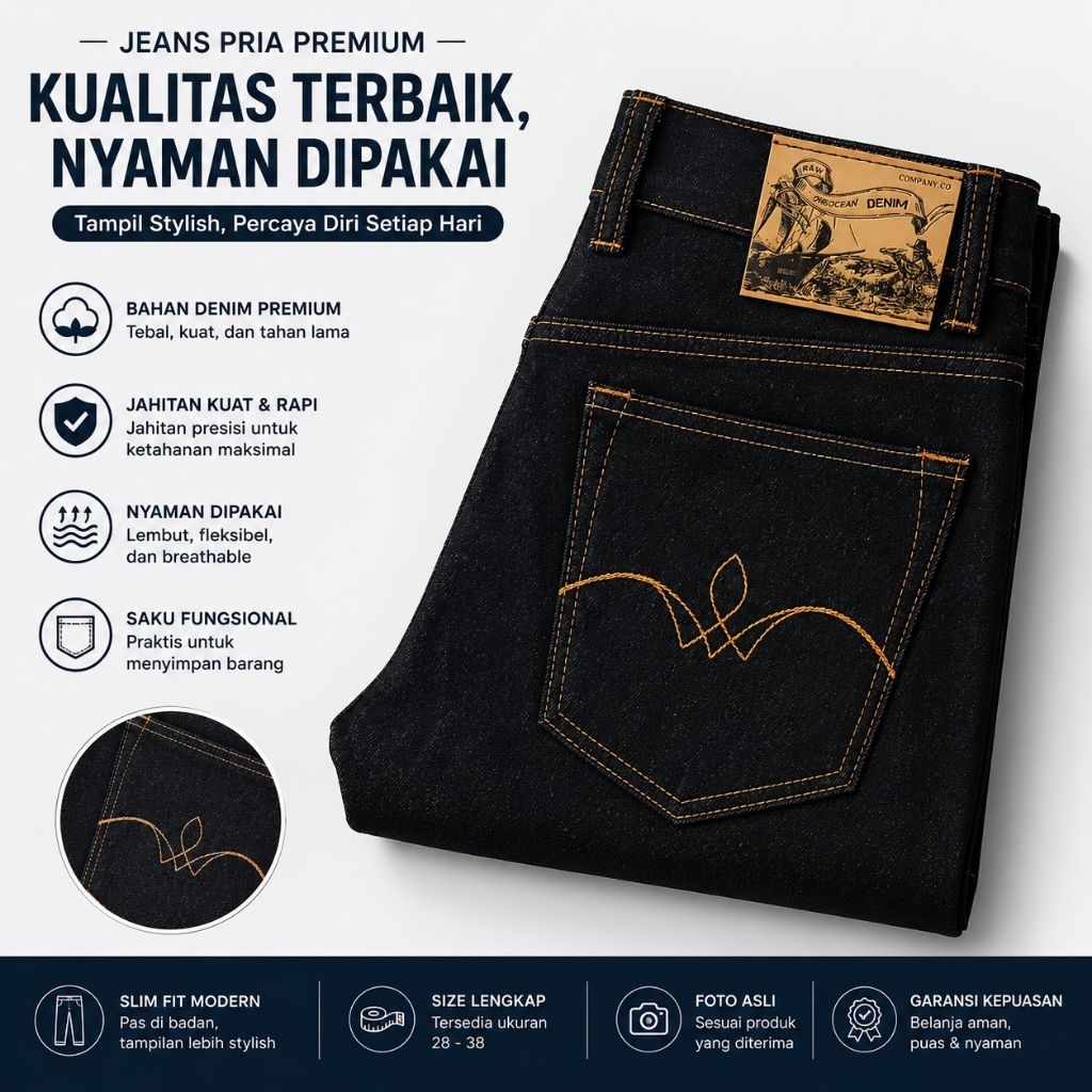 ONE OCEAN DENIM >> jeans SELVEDGE accent gold VILLAGE FLOWERS x blue indigo
