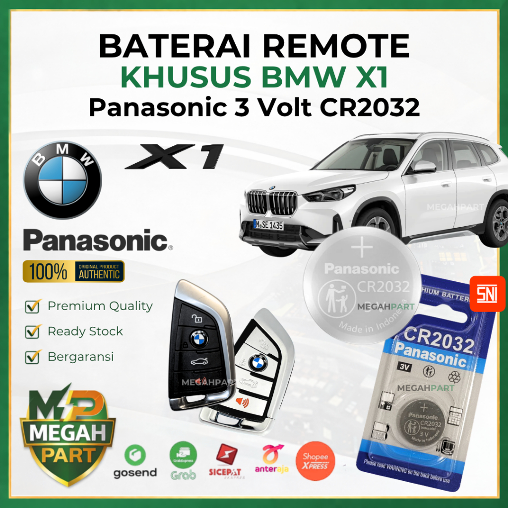 Baterai Remote Mobil BMW X1 - ORIGINAL PANASONIC CR2032 3 Volt | Battery Remote BMW X1 CR2032 - Bate