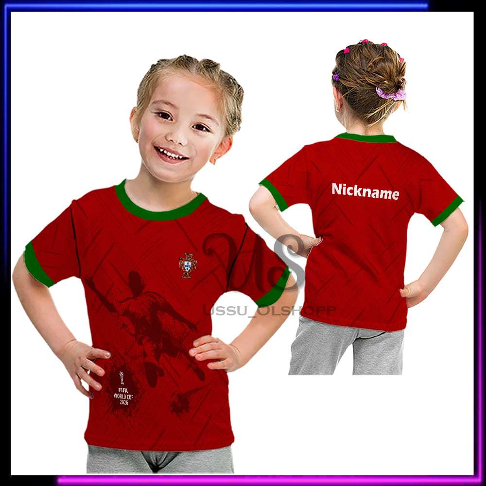 Jersey Portugal Anak / Kaos Anak Suporter Portugal Piala Dunia 2026 / Baju Bola Portugal Anak