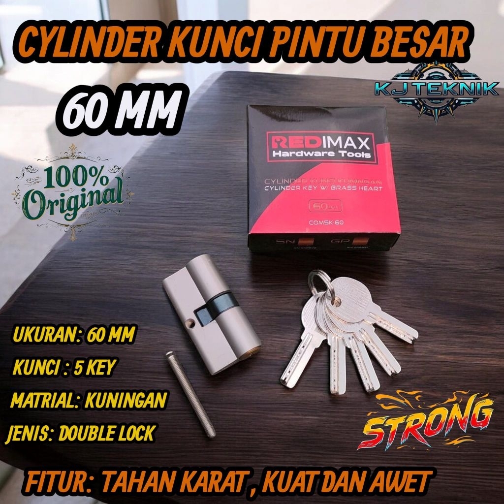 REDIMAX Silinder Kunci Pintu besar Kuningan / Cylinder Kunci Pintu besar Ukuran 3,2cmx6cm Bahan Kuni